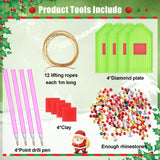 Hungdao 64 Pcs Diamond Art Christmas Ornaments Kits Christmas Crafts for Adults Diamond Gem Art Winter Hanging Ornaments 5d DIY Painting Keychains Xmas Crystal Tree Snowman Home Decor(Classic Red) Hungdao