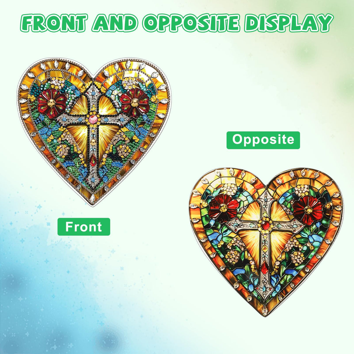 KEYIFA Diamond Painting Hanging Heart Shape Cross 3D Diamond Art Kits, Special Shaped Rhinestone Diamond Dots Kit for Adults Beginner, DIY Art Craft for Window Wall Door Decor, Double Sided KEYIFA