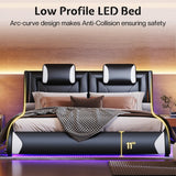 Jocisland Modern Floating Queen Bed Frame with LED Lights and Wave Curve Design in Black Jocisland