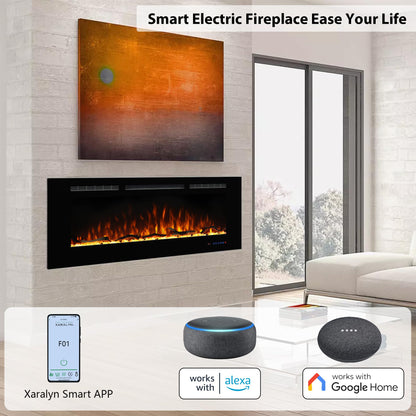 Dreamflame Electric Fireplace 60inches, Wall-Mounted & Recessed Fireplace Inserts, Multicolor Flame w/5 Dimmer, Remote Control Thermostat, Timer, Overheating Protection, Hardwire Connect, 1500W,Black