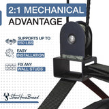 StoreYourBoard Kayak and Canoe Ceiling Hoist – Overhead Garage Storage Rack for Kayaks, Canoes, and Paddle Gear – Heavy Duty Pulley System Indoor Ceiling Mount – Holds 150 lbs, 10 to 14 ft High Spaces StoreYourBoard