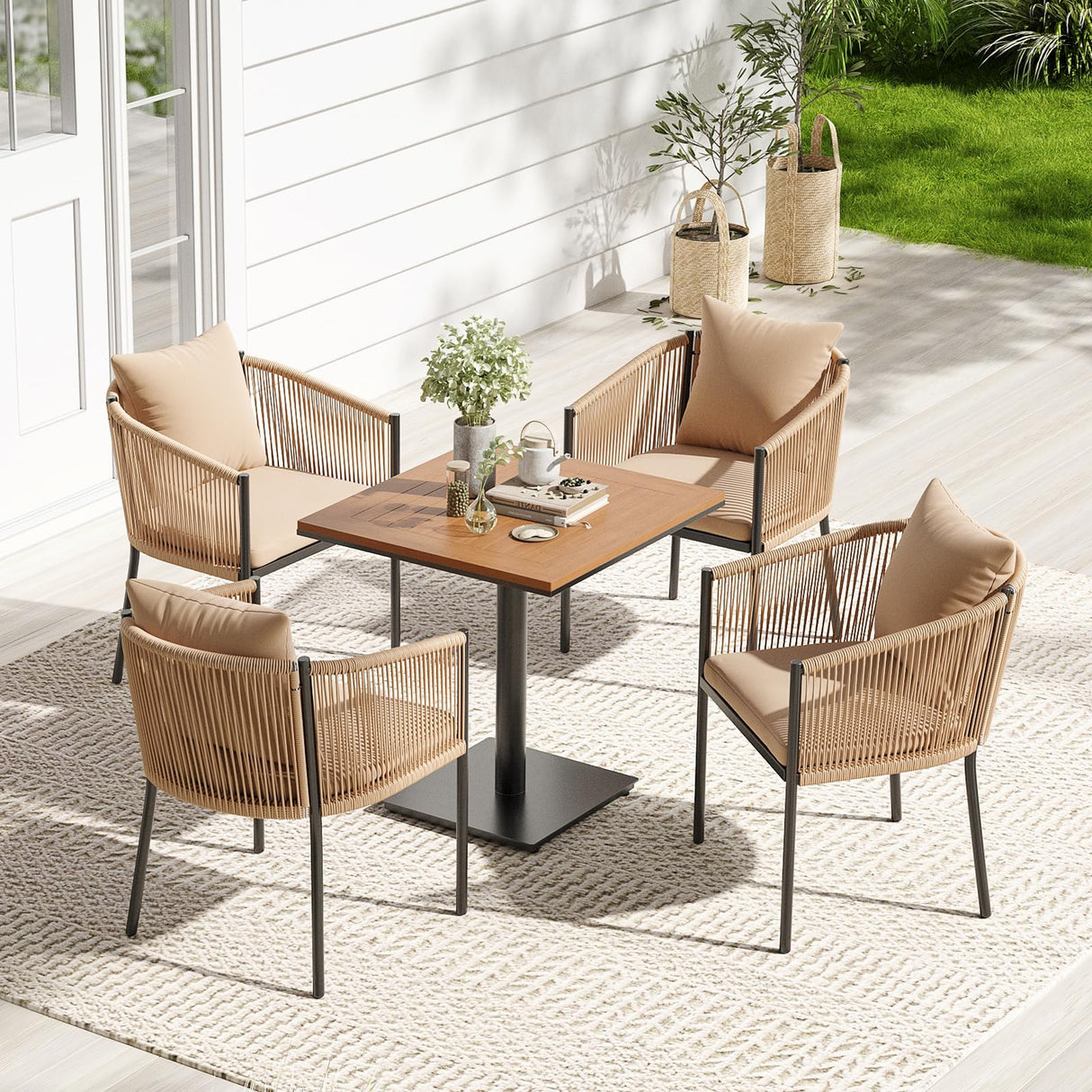 Soohow Outdoor Furniture Set for 2, Outdoor Dining Set Patio Chairs 2 Piece, Rattan Wicker Patio Furniture Chairs with Cushions for Garden, Deck, Backyard, Poolside Soohow