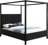 Meridian Furniture KellyBlack-K Kelly Collection Modern | Contemporary King Bed with Rich Black Boucle Fabric, Matte Black Iron Metal Frame Canopy, 78.5" W x 84.5" D x 77" H, Black, King Meridian Furniture