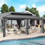 oneinmil 12' X 20' Hardtop Gazebo, Galvanized Steel Double Roof, Aluminum Metal Gazebo with Curtains and Netting, Permanent Gazebo Pavilion for Gardens, Decks, Patios oneinmil