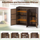 Tangkula Rattan Outdoor Storage Cabinet, Patiojoy Outdoor Cabinet with 4 Adjustable Shelves, 1 Drawer, 3 Doors, Patio Storage Deck Box Table for Patio Garden Poolside (Mix Brown) Tangkula