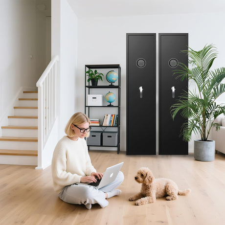 8-10 Rifle Safe for Home, Biometric Fingerprint, Password and Keys Gun Locker, 57.1" Tall Gun Safe No Assembly Required, Gun Safe for Rifles with Led Light, Black Firearm Safe, Alarm System Marcree