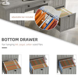 HOMCOM Vintage Executive Computer Desk, Home Office Work Station, Student Table with Cabinet & 3 Drawers for Hanging Files, Grey HOMCOM