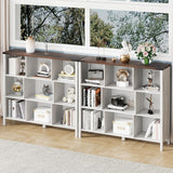 9 Cube Storage Organizer, Farmhouse Bookshelf Wooden Cube Shelves Bookcase 3-Tier Display Cabinet Rack for Bedroom, Living Room, Office (Brown&Off White, 9 Cube Open Shelves) Vabches