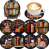 8 Pcs Bookshelf Diamond Art Coasters Kit - DIY 5D Small Diamond Painting Coasters with Holder, Mini Diamonds Arts Kits for Adults Coaster, Gem Art Arts and Crafts for Adults Clendo