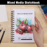 4 Pack Mixed Media Sketchbook, 5.5x8.5 inches Drawing Paper Sketch Book, 98lb/160gsm Heavyweight Spiral Bound Sketch Pads, Suitable for Wet and Dry Media, Drawing, Painting, Sketching(200 Sheets) Prudiut