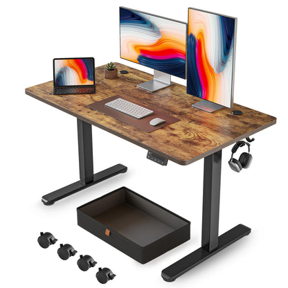 FEZIBO 48 x 24 Inches Standing Desk with Drawer, Adjustable Height Electric Stand up Desk with Storage, Sit Stand Home Office Desk, Ergonomic Computer Desk, Rustic Brown - WoodArtSupply