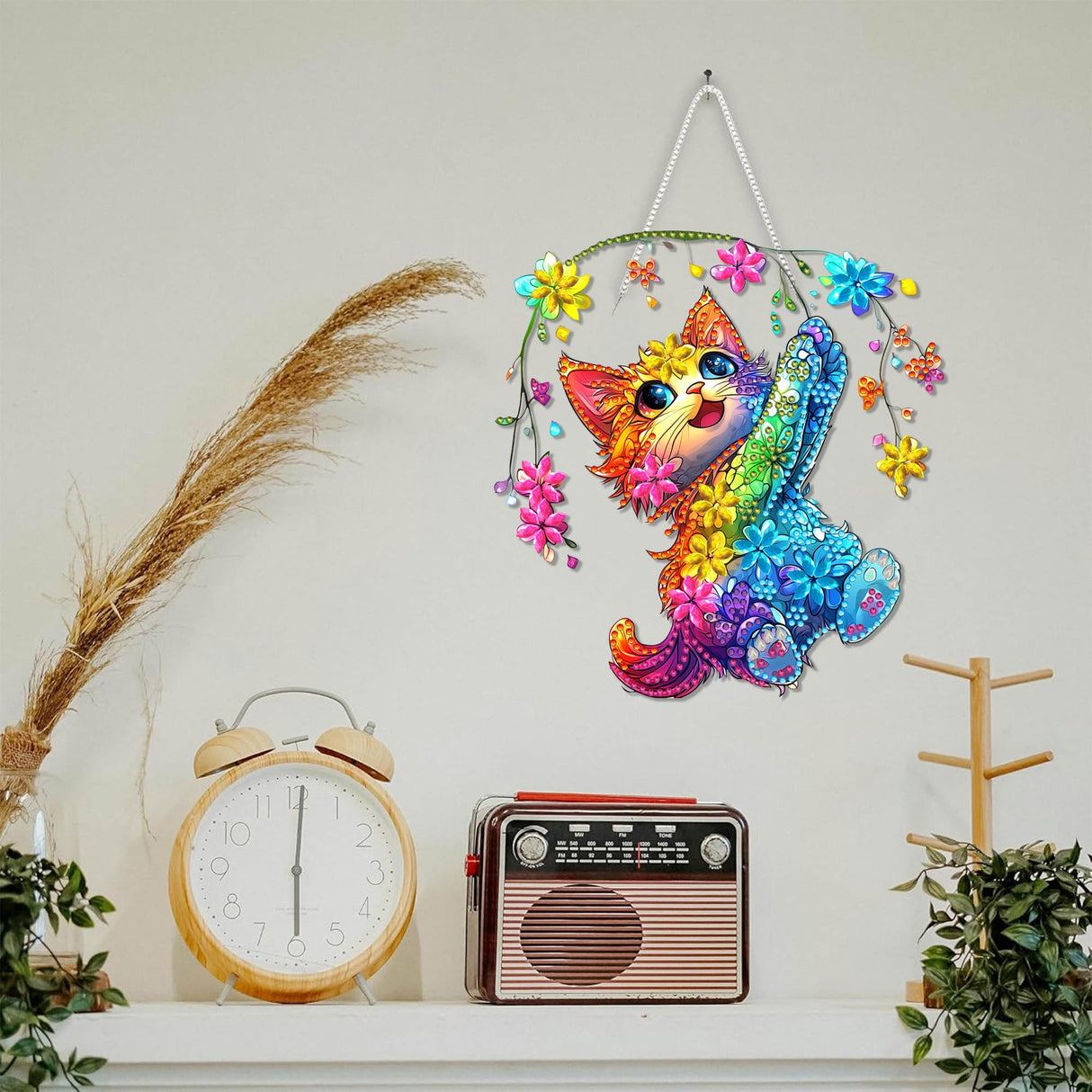 SKRYUIE Hanging Diamond Art Kits for Adults Cat, DIY Window Pendant Diamond Painting Kit Sun Catcher, Special Shaped Crystal Acrylic Double Sided, Porch Outdoor Garden Ornament 7.72 x 7.37 Inch SKRYUIE