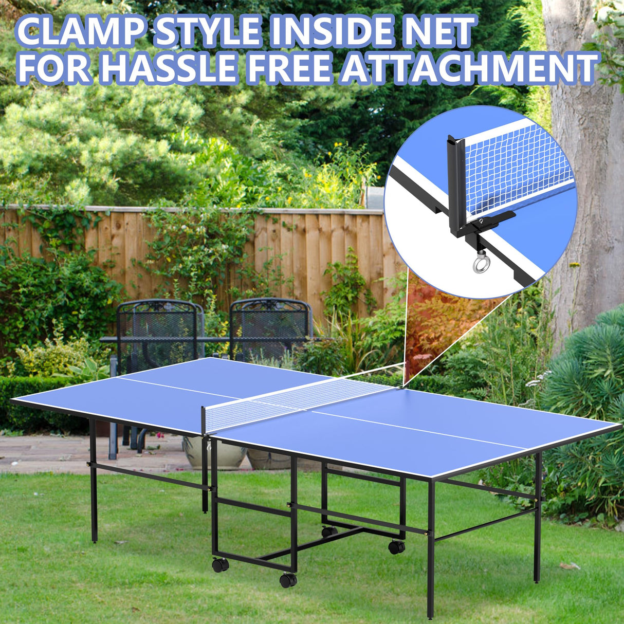 9ft Mid-Size Folding Rolling Ping Pong, Foldable & Portable Ping Pong Table Set for Indoor Games with Net, 2 Table Tennis Paddles and 3 Balls, Size 108 * 60 * 30Inch HIMcup