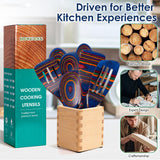 Wooden Spoons for Cooking, 7 Pcs Pakkawood Wooden Kitchen Cooking Spoon Utensil Tools Set Includes Spatula Corner Spoon Rice Paddle Friendly to Non-Stick Cookware by HOWHONG (Blue) HOWHONG