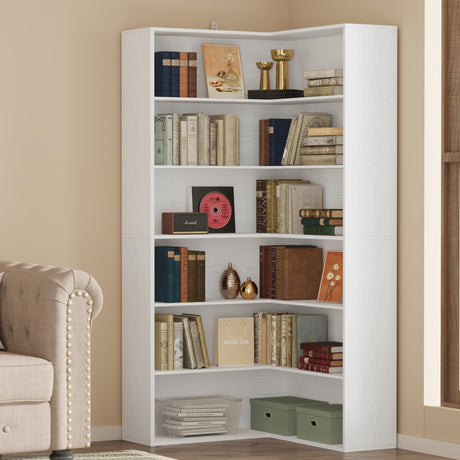ANCTOR Corner Bookshelf, 6 Tiers Corner Bookcases with Baffles Etagere Shelf Storage Rack for Living Room Home Office, White ANCTOR