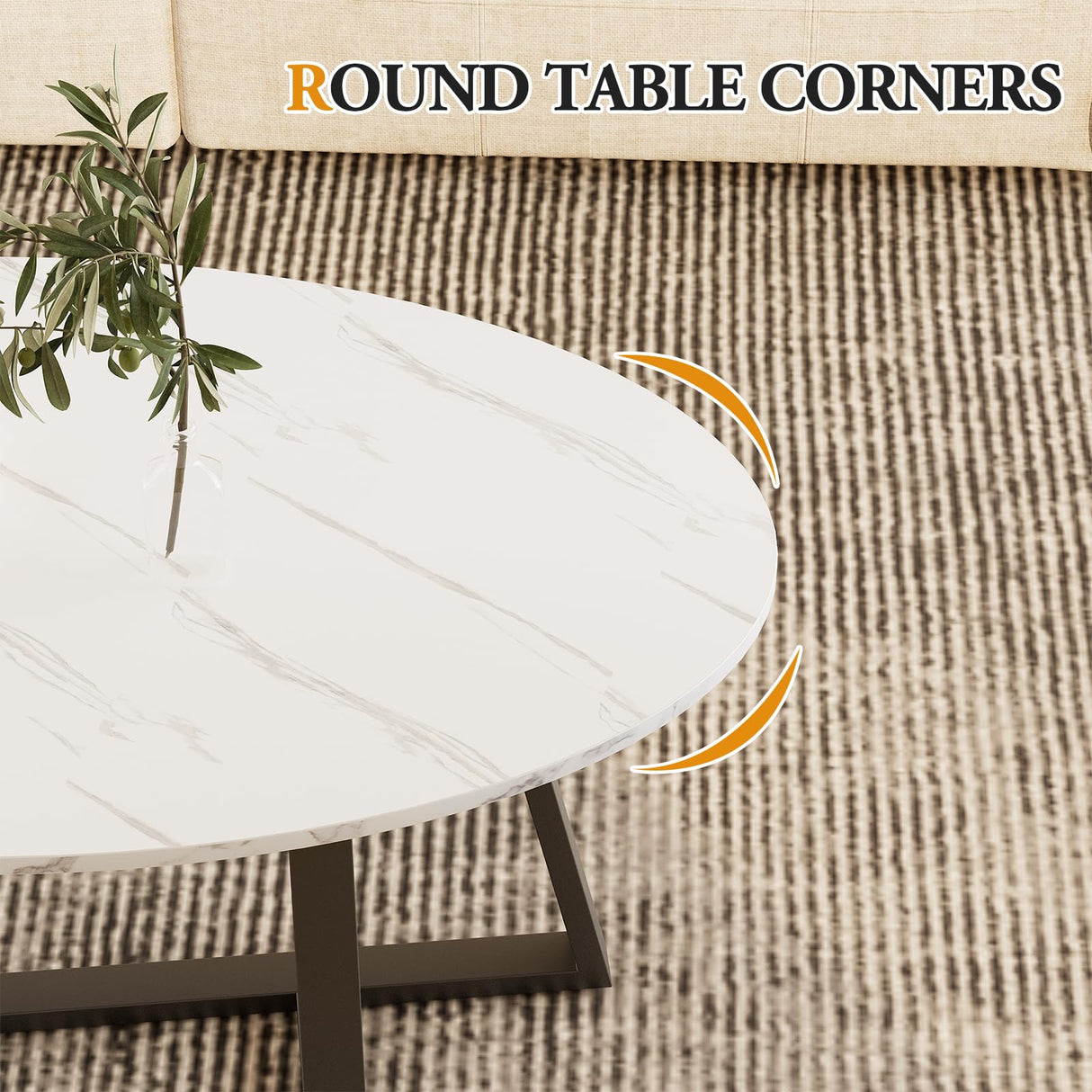 Wolawu Coffee Table White Faux Marble Coffee Table for Living Room,Oval Modern Center Table Tea Table for Small Space,Wooden Living Room Tables End Table with Sturdy Black Metal Leg Wolawu