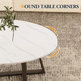 Wolawu Coffee Table White Faux Marble Coffee Table for Living Room,Oval Modern Center Table Tea Table for Small Space,Wooden Living Room Tables End Table with Sturdy Black Metal Leg Wolawu