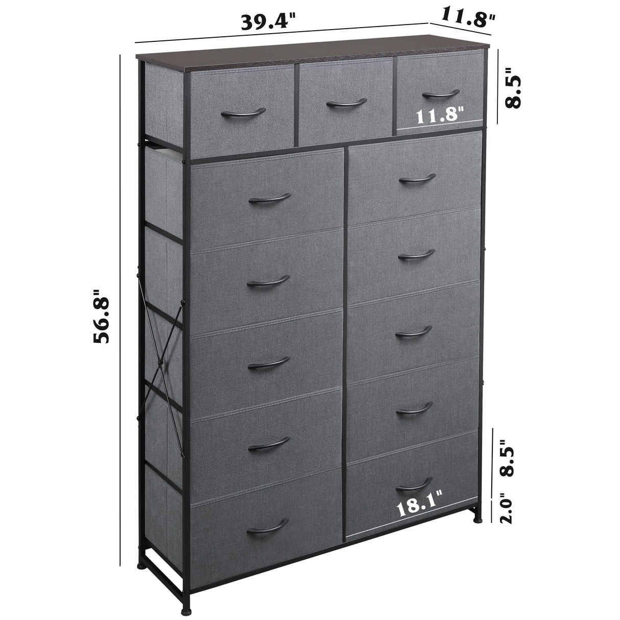 WLIVE Tall Dresser for Bedroom with 13 Drawers, Storage Dresser Organizer Unit, Fabric Dresser for Bedroom, Closet, Chest of Drawers with Fabric WLIVE