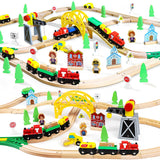 TOY Life Wooden Train Set with Crane Wood Train Tracks 60pcs Toddler Boy Toys for 3 Year Old Boys - Fits Thomas Brio Melisa Chugginton Train Track TOY Life