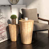 Aoikax Farmhouse Nesting Barrel Side Table, Rustic Space Saving Storage End Table Set Fully Assembled, Natural Distressed Finish Aoikax