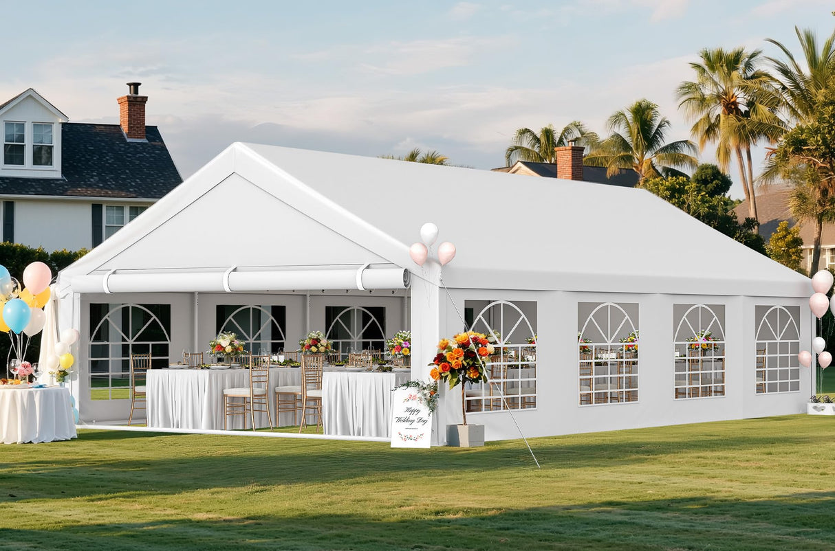YITAHOME 20x30 ft Party Tent Heavy Duty Outdoor Wedding Event Shelters Upgraded Galvanized Canopy with Large White Roof, Removable PVC Sidewalls & 3 Storage Bags YITAHOME