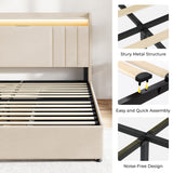 koorlian Queen Size Upholstered Bed Frame with 4 Storage Drawers and 51'' Tall Headboard Wingback Platform Bed Frames with RGB LED & USB Charging, 3 Adjustable Height, Noise-Free/Metal Support, Beige koorlian