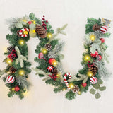 WANNA-CUL Pre-Lit 6 Feet/ 72 Inch Christmas Garland with Lights for Front Door Red White Christmas Mantel Garland Decoration with Ball Ornaments,Candy Canes,Eucalyptus Leaves, Battery Operated 30 LED WANNA-CUL