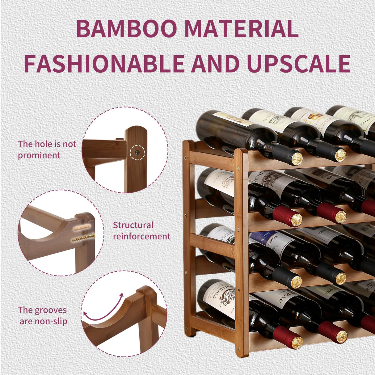 WUTALOTAT Wine Rack Storage,Bamboo Wine Racks Cabinet Shelf,4-Tier 16 Bottles Freestanding Wine Bottle Holder for Basement,Kitchen,Countertop WUTALOTAT