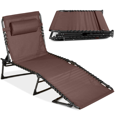 Best Choice Products Patio Chaise Lounge Chair, Portable Outdoor Folding Recliner for Lawn, w/ 8 Positions, Handles, 300lb Capacity - Brown Best Choice Products