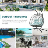 JOYBASE Double Swing Egg Chair with Stand, 2-Person Hanging Egg Chair Wicker Rattan Oversized Swinging Chair for Outdoor Indoor Garden Patio (Light Blue) JOYBASE