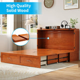 ADOWORE Queen Murphy Bed, Murphy Cabinet Bed with Built-in USB Charging Station & Large Storage Drawers, Horizontal Murphy Bed Wood Murphy Chest Bed for Bedroom, Maroon ADOWORE