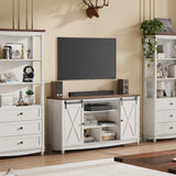 Farmhouse TV Stand for 65 75 Inch TV, 32" Tall Entertainment Center with Storage Cabinets and Barn Door, White Console Table with 3 Open storage shelve, Wood TV Console Table for Living Room, Bedroom ALLSTAND