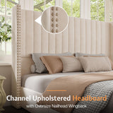 Jocisland Lift up Storage Bed Frame King Size, Upholstered Platform Bed Velvet with Channel Tufted Wingback Headboard, No Box Spring Needed, Cream Jocisland