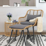 JOIVI Outdoor Wicker Ottoman Set of 2, Patio Rattan Ottomans with Seat Cushions, 2 Pieces Footstool Footrest Seat for Outside Garden, Balcony, Living Room, Gray JOIVI