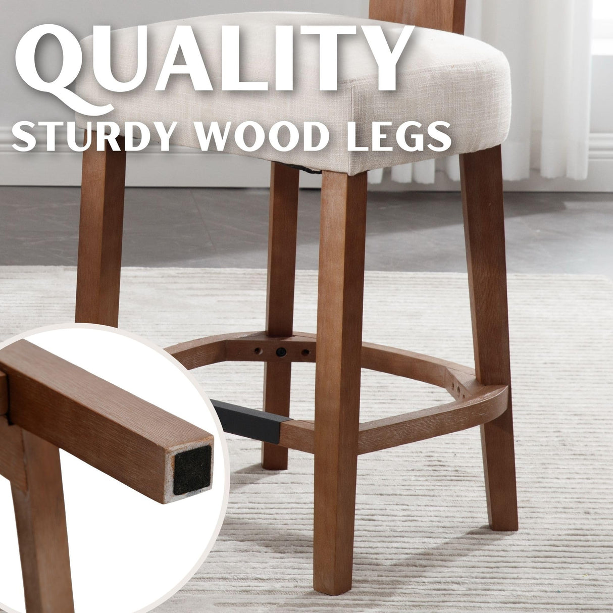 RIVOVA 26” Bar Stools Set of 4 Counter Height Bar Stool, Modern Kitchen Barstools with Back and Wood Legs, Farmhouse Upholstered Island Stools Countertop Bar Chairs, Beige RIVOVA