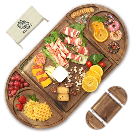 Extra Large Magnetic Charcuterie Board Cheese Board Gift Set 3 Part Square & Round & Heart Shaped Acacia Wood Charcuterie Cheese Boards Wooden Tray Serving Board Platter for Valentine XILAZAB