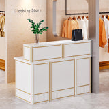 LITTLE TREE 57-Inch Reception Desk with Counter, Boho Style Front Desk, Modern Checkout Counter, Receptionist Desk for Retail, Lobby, Salon, Office, White LITTLE TREE