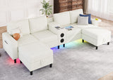ZSDT Sectional Couches for Living Room, 6 Seat Sectional Sofa Smart Module-Bluetooth Speaker/RGB Light/Charging Station, Chenille U Shaped Couch with 2 Movable Storage Ottomans (Beige) ZSDT