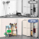 WALMANN Garden Tool Organizer with Wheels for Garage, Large Storage Capacity, Rakes/Shovels/Yard Tools Storage Stand for Shed, Garden, Indoor/Outdoor Long-Handled Tools Rolling Cart WALMANN