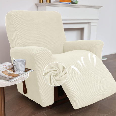 KEKUOU Recliner Chair Covers Lazy Boy Recliner Covers Stretch Couch Cover Slipcovers 1 Piece Furniture Protector with Elastic Bottom for Dog,Kids.(Recliner, Beige) KEKUOU