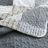 Boryard 3-Piece Queen Quilt Set, Lightweight Soft Full Size Quilt Gray Patchwork Farmhouse Bedspread Coverlet 90x90 inches Spring Bedding Set with 2 Pillow Shams, Grey Plaid Print Boryard