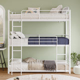 LUMISOL Metal Triple Bunk Bed with 2 Ladders and Guardrails,Twin Over Twin Bunk Bed for 3 Kids, Heavy Duty Triple Bunk Bed Frame, No Noise, White LUMISOL