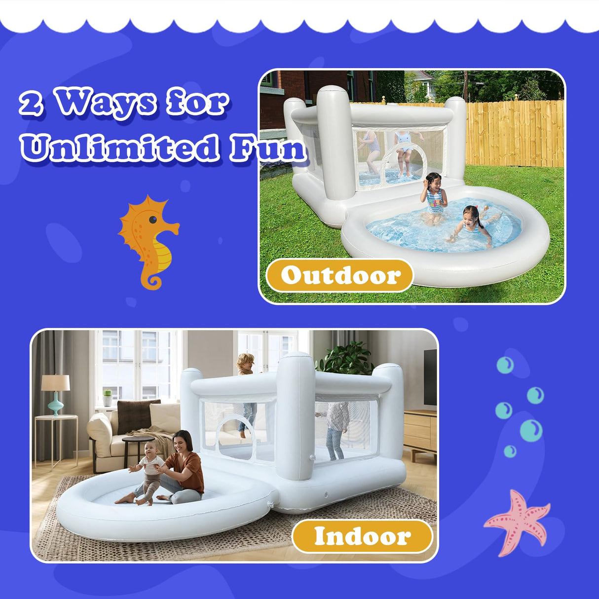 iLink-outer White Bounce House with Ball Pit for Kids 3-6 Indoor White Bouncy Castle with Blower PVC Waterproof Materials Outdoor Toddler Toys Include Electric Pump iLink-outer