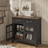 ChooChoo Farmhouse Sideboard Buffet Cabinet with Storage, Coffee Bar Cabinet with Glass Doors, Entryway Cabinet for Kitchen, Living Room, Black ChooChoo