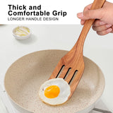 Best Wooden Spatula for Cooking Non Stick Kitchen Utensils Teak Wood Spatula Set of 4 Flat Slotted Turner Spatula for Baking Mixing Scraping Fish Spatula Wood Cooking Utensil Set Egg Flipper Spatula Ayiaren