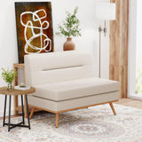Aklaus Upholstered Small Loveseat,Faux Leather Modern Mini Sofa Couch Love Seat Armless Settee Bench with Back for Living Room Bedroom Office Small Space Entryway Beige Aklaus
