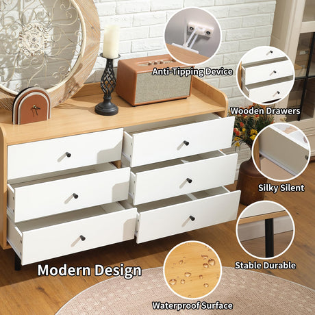 RVNRVN 6 Drawers Dresser for Bedroom, Wood Chest of Drawers TV Stand and Dresser for Kids Bedroom with Metal Handle, Modern Minimalist Closet Store Organizer for Living Room, Closet, Hallway RVNRVN