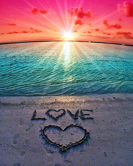 KTCLCATF Diamond Painting Beach by Number Kits,Sunset Love Diamond Art Kit Paint for Adults Beginner Full Drill Diamond Paintings Crystal Rhinestone Picture Arts Craft for Home Wall Decor Gift 16X12in KTCLCATF