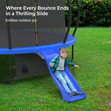 Lyromix Trampoline Outdoor with Slide, 14FT Outdoor Trampoline with Basketball Hoop, Recreational Trampolines with Enclosure Net & Ladder for Kids and Adults, Acid Blue Lyromix
