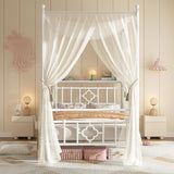 Homkdom Canopy Bed Frame with Storage Headboard, Twin Size Bed Frame with 4 Removable Posts, Sturdy Metal Platform with Under-Bed Storage, Dual Purpose Bed Frame, No Box Spring Needed, White Homkdom